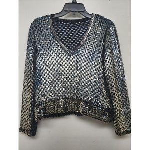 Vintage Partique New York - Two-Tone Sequin - V-neck Knit Sweater - Size 10